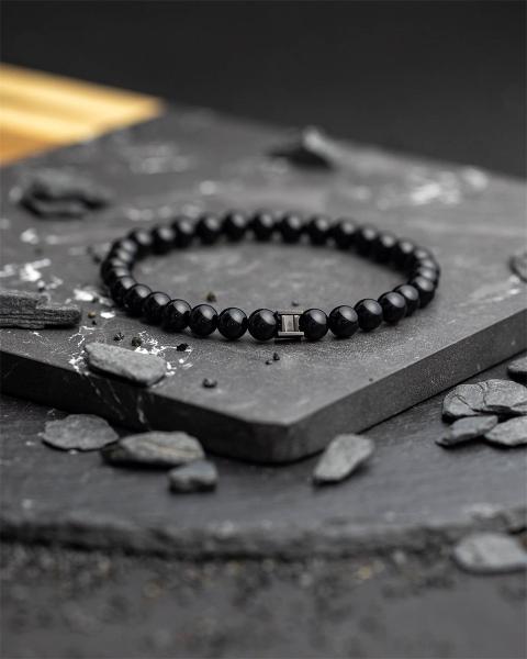 Armband mit 6 mm Onyx-Stein und schwarzem Zwischenstück - Black Onyx 6mm